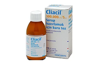 CLIACIL 300000 IU/5 ML SURUP HAZIRLAMAK ICIN KURU TOZ kutusu, şurup formunda penisilin v içerir. Üretici: SANOFİ SAĞLIK ÜRÜNLERİ LTD. ŞTİ.