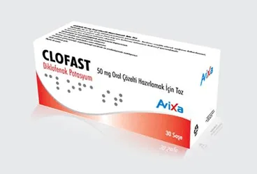 CLOFAST 50 MG ORAL COZELTI HAZIRLAMAK ICIN TOZ (20 ADET) (diklofenak) kutu fotoğrafı, çözelti. Üretici: AVİXA İLAÇ SANAYİ VE TİCARET ANONİM ŞİRKETİ.