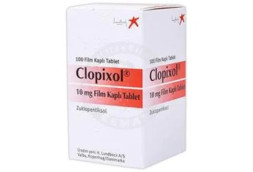 CLOPIXOL 10 MG FILM KAPLI TABLET (100 TABLET) (zuklopentiksol) kutusu, film kaplı tablet. Üretici: LUNDBECK İLAÇ TİC. LTD. ŞTİ.