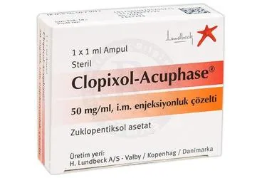 Zuklopentiksol içeren ampul: CLOPIXOL ACUPHASE 50 MG 1 AMPUL kutu fotoğrafı. Üretici: LUNDBECK İLAÇ TİC. LTD. ŞTİ.