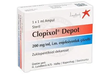 CLOPIXOL DEPOT 200 MG 1 AMPUL ambalajı, ampul formunda zuklopentiksol içerir. Üretici: LUNDBECK İLAÇ TİC. LTD. ŞTİ.
