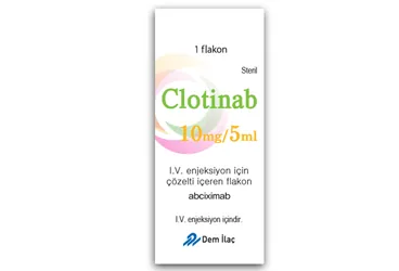 Absiksimab içeren çözelti: CLOTINAB 10 MG/5 ML IV ENJEKSIYON ICIN COZELTI ICEREN 1 FLAKON ambalajı. Üretici: DEM İLAÇ SAN. VE TİC. A.Ş.