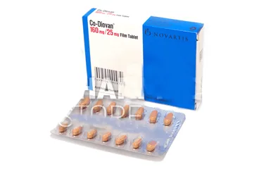 Valsartan + hidroklorotiyazid içeren film kaplı tablet: CO-DIOVAN 160/25 MG 28 FILM TABLET kutusu. Üretici: NOVARTİS SAĞLIK GIDA VE TARIM ÜRÜNLERİ SANAYİ VE TİCARET ANONİM ŞİRKETİ.