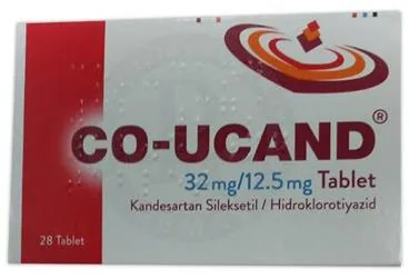 CO-UCAND 32/12,5 MG 28 FILM TABLET kutu fotoğrafı, film kaplı tablet formunda kandesartan + hidroklorotiazid içerir. Üretici: NOBEL SAĞLIK ÜRÜNLERİ LTD ŞTİ.