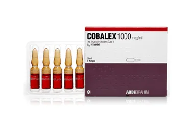 Vitamin b12 içeren ampul: COBALEX 1000 MCG/1 ML IM 5 AMPUL ambalajı. Üretici: ABDİ İBRAHİM İLAÇ SANAYİ VE TİCARET A.Ş.