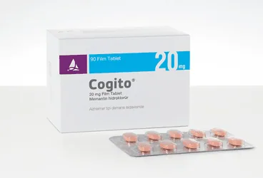 COGITO 20 MG FILM KAPLI TABLET (30 FILM KAPLI TABLET) (memantin) ambalajı, film kaplı tablet. Üretici: SANTA FARMA İLAÇ SAN. A.Ş.