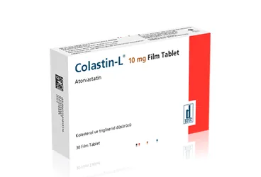 COLASTIN-L 10 MG 30 FİLM TABLET ürün ambalajı. Atorvastatin içeren film kaplı tablet. Üretici: DEVA HOLDİNG ANONİM ŞİRKETİ.