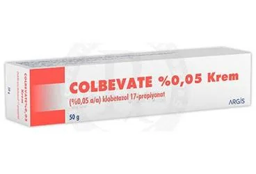 Klobetasol propiyon içeren krem: COLBEVATE %0,05 KREM (50 G) kutu fotoğrafı. Üretici: ARGİS İLAÇ SANAYİ VE TİCARET ANONİM ŞİRKETİ.