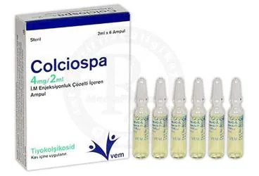 COLCIOSPA 4MG/2ML IM ENJ. ICIN COZELTI ICEREN 6 AMPUL (tiyokolşikosid) kutusu, çözelti. Üretici: VEM İLAÇ SAN. VE TİC. ANONİM ŞİRKETİ.