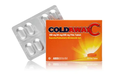 COLDAWAY C 200 MG / 30 MG / 300 MG FILM TABLET (24 TABLET) kutu fotoğrafı. Psödoefedrin kombinasyon içeren film kaplı tablet. Üretici: ABDİ İBRAHİM İLAÇ SANAYİ VE TİCARET A.Ş.
