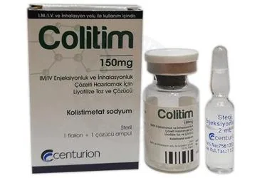 Kolistin içeren inhalasyon aerosolü: COLITIM 150 MG IM/IV ENJEKSIYONLUK VE INHALASYONLUK COZELTI HAZIRLAMAK ICIN LIYOFILIZE TOZ VE COZUCU kutusu. Üretici: CENTURİON İLAÇ SANAYİ VE TİCARET ANONİM ŞİRKETİ.