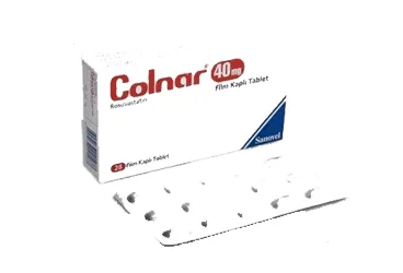 COLNAR 40 MG 28 FILM KAPLI TABLET ürün ambalajı. Rosuvastatin içeren film kaplı tablet. Üretici: SANOVEL İLAÇ SANAYİ VE TİCARET ANONİM ŞİRKETİ.