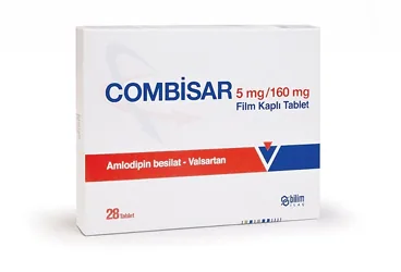 COMBISAR 5/160 MG FILM KAPLI TABLET (28 TABLET) kutusu. Amlodipin + valsartan içeren film kaplı tablet. Üretici: BİLİM İLAÇ SANAYİİ VE TİCARET A.Ş.