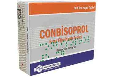 CONBİSOPROL 5 MG FİLM KAPLI TABLET (30 TABLET) (bisoprolol fumarat) kutu fotoğrafı, film kaplı tablet. Üretici: WORLD MEDICINE İLAÇ SAN. VE TİC. A.Ş.