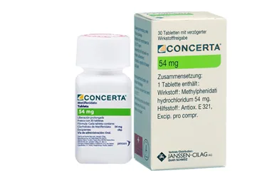 CONCERTA 54 MG 30 KONT. SALIM TABLETİ kutusu. Metilfenidat hidroklorür içeren tablet. Üretici: JOHNSON AND JOHNSON SIHHİ MALZEME SANAYİ VE TİCARET LİMİTED ŞİRKETİ.