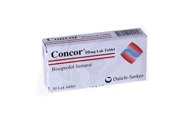 Bisoprolol fumarat içeren film kaplı tablet: CONCOR 10 MG FILM KAPLI TABLET (30 TABLET) ambalajı. Üretici: DAIICHI SANKYO İLAÇ TİCARET LİMİTED ŞİRKETİ.