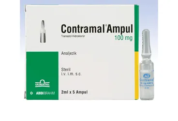 CONTRAMAL 100 MG / 2ML ENJEKSİYONLUK ÇÖZELTİ 5 AMPUL (tramadol hcl) ürün ambalajı, çözelti. Üretici: ABDİ İBRAHİM İLAÇ SANAYİ VE TİCARET A.Ş.