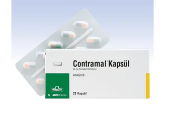 CONTRAMAL 50 MG 20 KAPSUL kutu fotoğrafı, kapsül formunda tramadol hcl içerir. Üretici: ABDİ İBRAHİM İLAÇ SANAYİ VE TİCARET A.Ş.