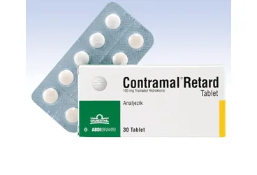 Tramadol hcl içeren tablet: CONTRAMAL RETARD 100 MG 30 TABLET ambalajı. Üretici: ABDİ İBRAHİM İLAÇ SANAYİ VE TİCARET A.Ş.