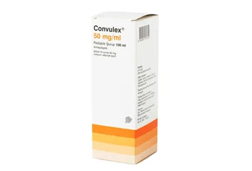 Valproik asit içeren şurup: CONVULEX 50 MG/ML PEDIYATRIK SURUP ürün ambalajı. Üretici: LİBA LABORATUARLARI A.Ş.