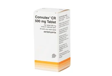 CONVULEX CR 500 MG 50 TABLET kutu fotoğrafı. Valproik asit içeren tablet. Üretici: LİBA LABORATUARLARI A.Ş.