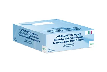 COPAXONE 20 MG/ML ENJEKSIYONLUK COZELTI ICEREN KULLANIMA HAZIR DOLU ENJEKTOR (28 ENJEKTOR) kutu fotoğrafı. Glatiramer asetat içeren çözelti. Üretici: TEVA İLAÇLARI SANAYİ VE TİCARET A.Ş.