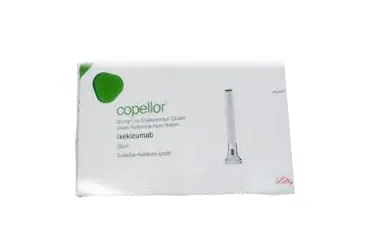 COPELLOR 80 MG/1 ML ENJEKSİYONLUK ÇÖZELTİ İÇEREN KULLANIMA HAZIR ENJEKTÖR, 1 ADET kutu fotoğrafı, çözelti formunda iksekizumab içerir. Üretici: LİLLY İLAÇ TİC. LTD. ŞTİ.