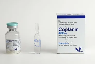COPLANIN 400 MG IM/IV ENJ. COZ. ICIN LIYOFILIZE TOZ ICEREN 1 FLAKON kutu fotoğrafı, flakon formunda teikoplanin içerir. Üretici: VEM İLAÇ SAN. VE TİC. ANONİM ŞİRKETİ.