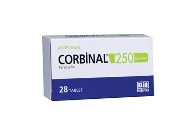 CORBINAL 250 MG 28 TABLET (terbinafin) ambalajı, tablet. Üretici: BİOFARMA İLAÇ SANAYİ VE TİCARET A.Ş.