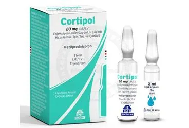 Metilprednizolon içeren çözelti: CORTIPOL 20 MG I.M./I.V. ENJEKSIYONLUK/INFUZYONLUK COZELTI HAZIRLAMAK ICIN TOZ VE COZUCU kutusu. Üretici: POLİFARMA İLAÇ SAN. VE TİC. A.Ş.