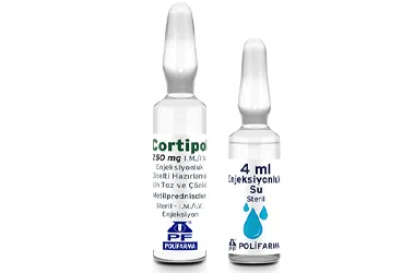 CORTIPOL 250 MG I.M./I.V. ENJEKSIYONLUK COZELTI HAZIRLAMAK ICIN TOZ VE COZUCU (1 AMPUL + 1 ENJEKSIYONLUK SU ICEREN AMPUL) kutu fotoğrafı. Metilprednizolon içeren çözelti. Üretici: POLİFARMA İLAÇ SAN. VE TİC. A.Ş.