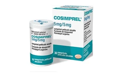 COSIMPREL 5 MG/5 MG 30 FILM KAPLI TABLET (perindopril + bisoprolol) kutu fotoğrafı, film kaplı tablet. Üretici: SERVIER ILAÇ VE ARAŞTIRMA A.S.