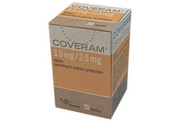 Perindopril ve amlodipin içeren tablet: COVERAM 3,5 MG/2,5 MG TABLET (30 TABLET) kutu fotoğrafı. Üretici: SERVIER ILAÇ VE ARAŞTIRMA A.S.