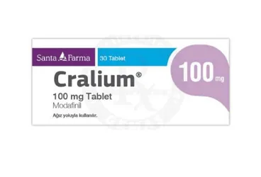 CRALIUM 100 MG TABLET (30 TABLET) (modafinil) ambalajı, tablet. Üretici: SANTA FARMA İLAÇ SAN. A.Ş.