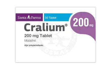 Modafinil içeren tablet: CRALIUM 200 MG TABLET (30 TABLET) kutu fotoğrafı. Üretici: SANTA FARMA İLAÇ SAN. A.Ş.