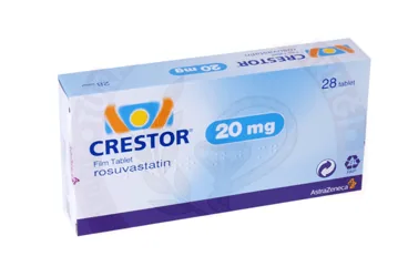 CRESTOR 20 MG 28 FİLM TABLET ambalajı. Rosuvastatin içeren film kaplı tablet. Üretici: ASTRAZENECA İLAÇ SAN.VE TİC.LTD.ŞTİ.