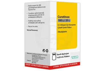 CURATINOX 100 MG/20 ML IV INFUZYON ICIN KONSANTRE COZELTI ICEREN 1 FLAKON (okzaliplatin) ambalajı, çözelti. Üretici: VEM İLAÇ SAN. VE TİC. ANONİM ŞİRKETİ.