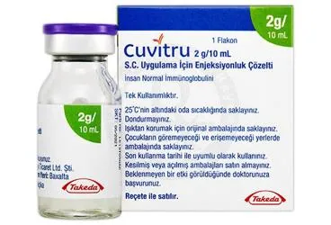 CUVITRU 2 G/10 ML S.C. UYGULAMA ICIN ENJEKSIYONLUK COZELTI ürün ambalajı. Immünglobülin içeren çözelti. Üretici: TAKEDA İLAÇ SAĞLIK SANAYİ TİCARET LTD.ŞTİ.