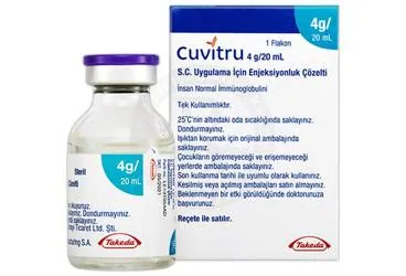 CUVITRU 4 G/20 ML S.C. UYGULAMA ICIN ENJEKSIYONLUK COZELTI kutu fotoğrafı, çözelti formunda immünglobülin içerir. Üretici: TAKEDA İLAÇ SAĞLIK SANAYİ TİCARET LTD.ŞTİ.