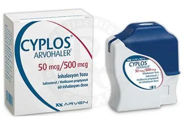 CYPLOS ARVOHALER 50 MCG/500 MCG INHALASYON TOZU (60 DOZ) (salmeterol + flutikazon) ambalajı, inhalasyon aerosolü. Üretici: MONTERO İLAÇ VE GIDA SANAYİ TİCARET ANONİM ŞİRKETİ.