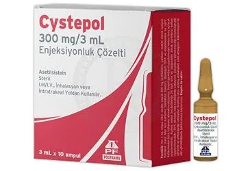 CYSTEPOL 300 MG/3 ML ENJEKSIYONLUK/INFUZYONLUK COZELTI (asetilsistein) ambalajı, çözelti. Üretici: POLİFARMA İLAÇ SAN. VE TİC. A.Ş.