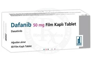 DAFANIB 50 MG FILM KAPLI TABLET (60 TABLET) (dasatinib) ürün ambalajı, film kaplı tablet. Üretici: DEVA HOLDİNG ANONİM ŞİRKETİ.