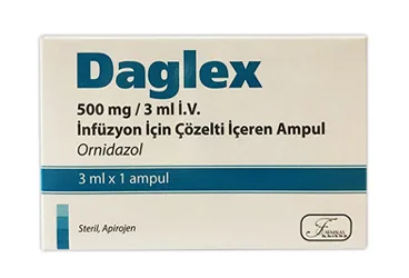 DAGLEX 500 MG/ 3 ML INF. COZ. ICEREN 1 AMPUL ürün ambalajı, ampul formunda ornidazol içerir. Üretici: FARMALAS İLAÇ SAN. VE TİC. LTD. ŞTİ.