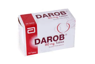 Sotalol hcl içeren tablet: DAROB 80 MG 50 TABLET kutu fotoğrafı. Üretici: ABBOTT LABORATUARLARI İTHALAT İHRACAT VE TİCARET LİMİTED ŞİRKETİ.