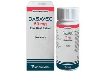 DASAVEC 50 MG FILM KAPLI TABLET (60 TABLET) (dasatinib) ürün ambalajı, film kaplı tablet. Üretici: KOÇAK FARMA İLAÇ VE KİMYA SANAYİ A.Ş.