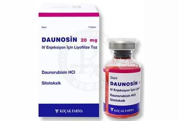 Daunorubisin hcl içeren flakon: DAUNOSIN 20 MG I.V. ENJEKSIYON ICIN LIYOFILIZE TOZ ( 1 FLAKON) kutu fotoğrafı. Üretici: KOÇAK FARMA İLAÇ VE KİMYA SANAYİ A.Ş.