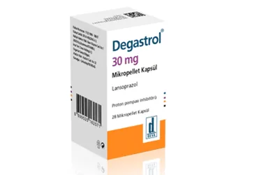DEGASTROL 30 MG MIKROPELLET KAPSUL (28 KAPSUL) ürün ambalajı. Lansoprazol içeren kapsül. Üretici: DEVA HOLDİNG ANONİM ŞİRKETİ.