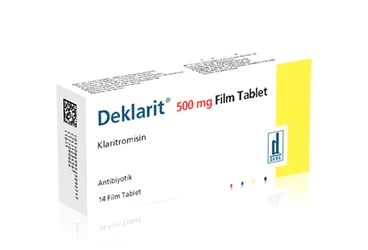 DEKLARIT 500 MG 14 FILM TABLET kutu fotoğrafı. Klaritromisin içeren film kaplı tablet. Üretici: DEVA HOLDİNG ANONİM ŞİRKETİ.