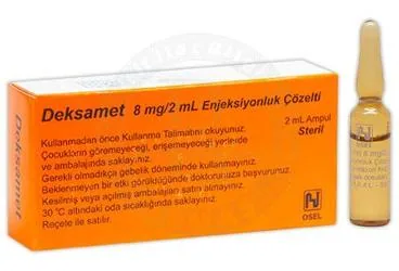 DEKSAMET 8 MG 2 ML 1 AMPUL kutu fotoğrafı. Deksametazon içeren ampul. Üretici: OSEL İLAÇ SANAYİ VE TİCARET ANONİM ŞİRKETİ.