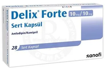 DELIX FORTE 10 MG/10 MG SERT KAPSUL (28 KAPSUL) (ramipril + amlodipin) ürün ambalajı, kapsül. Üretici: SANOFİ SAĞLIK ÜRÜNLERİ LTD. ŞTİ.